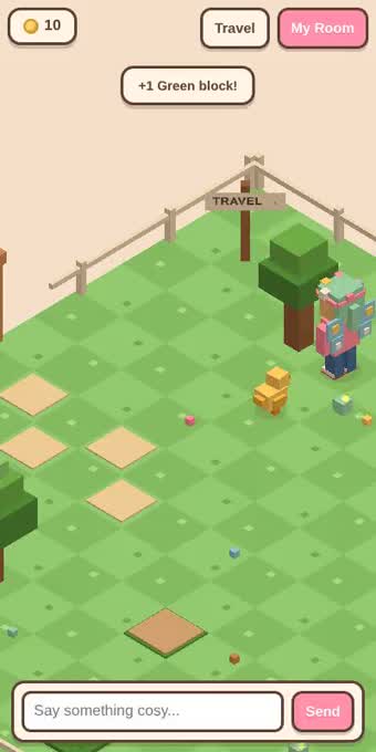 Walking to a tree in the Meadow and chopping blocks out of it